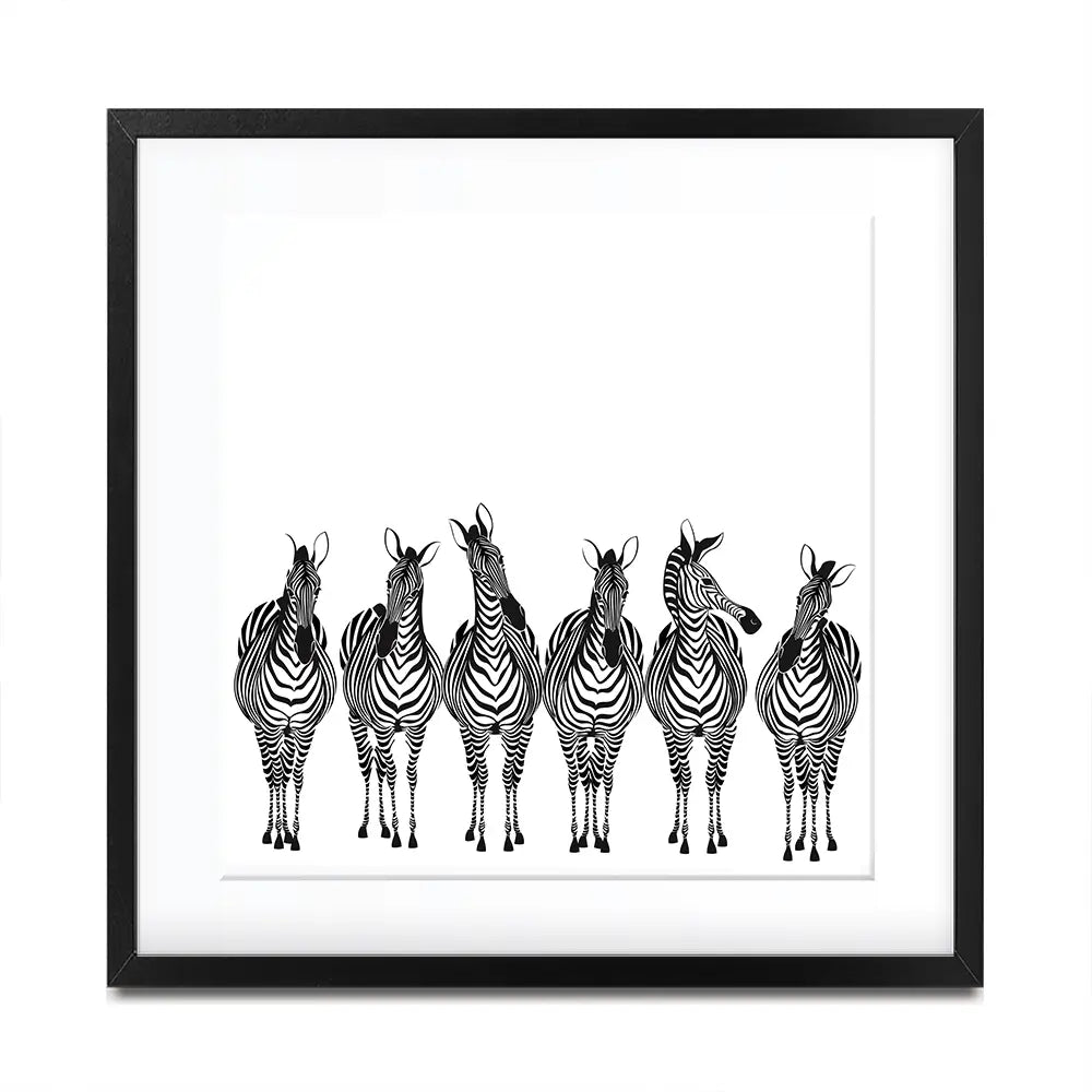 Line Of Zebras Square Framed Art Print Line Of Zebras Square Framed Art Print wall art product Art Print Shop