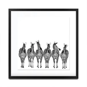 Line Of Zebras Square Framed Art Print Line Of Zebras Square Framed Art Print wall art product Art Print Shop