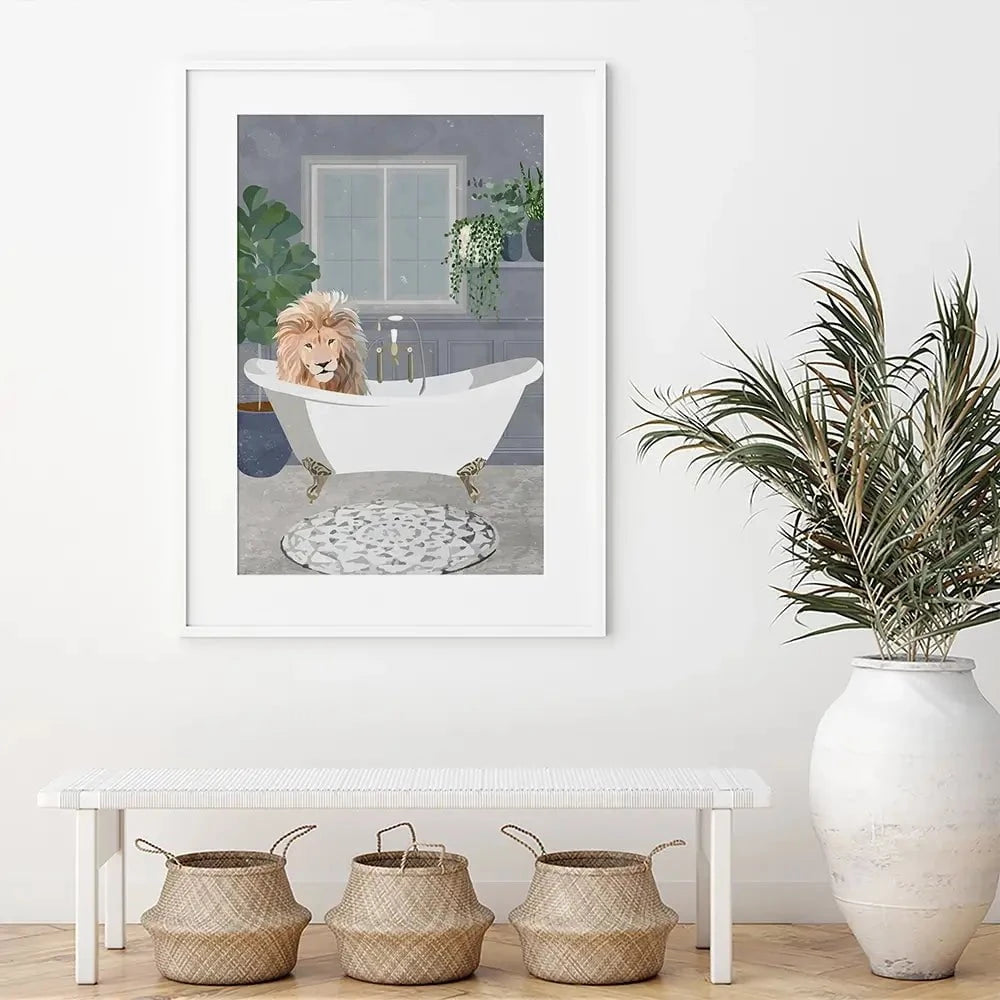 Lion In The Bath Framed Art Print Lion In The Bath Framed Art Print wall art product Sarah Manovski