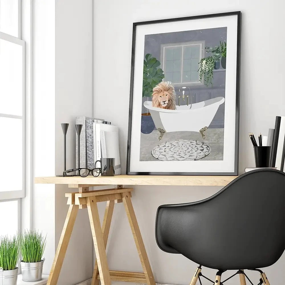 Lion In The Bath Framed Art Print Lion In The Bath Framed Art Print wall art product Sarah Manovski