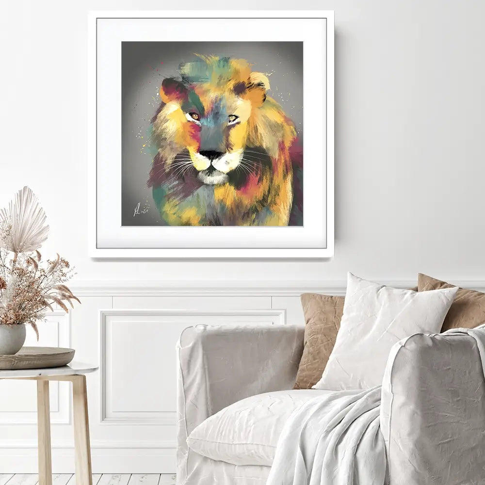 Lion Multicolour Framed Art Print Lion Multicolour Framed Art Print wall art product Aimee Linzi