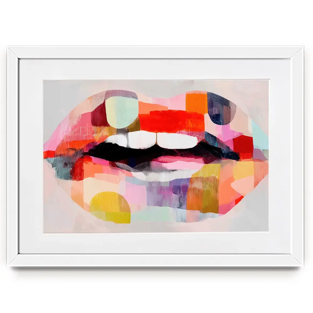Lips Like Stained Glass Framed Art Print Lips Like Stained Glass Framed Art Print wall art product Chromatic Storm Studio