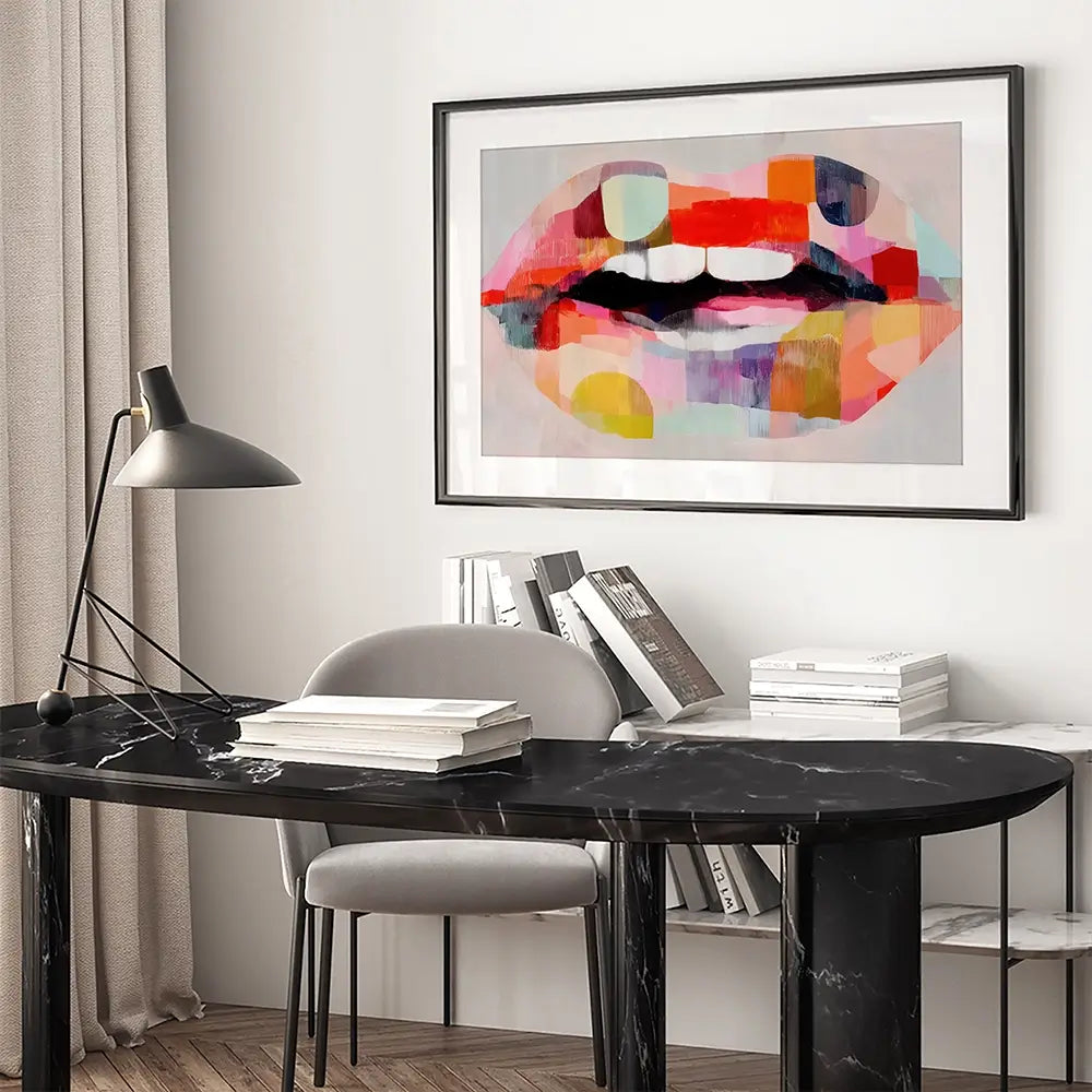 Lips Like Stained Glass Framed Art Print Lips Like Stained Glass Framed Art Print wall art product Chromatic Storm Studio
