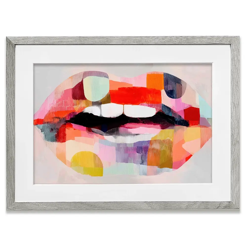 Lips Like Stained Glass Framed Art Print Lips Like Stained Glass Framed Art Print wall art product Chromatic Storm Studio