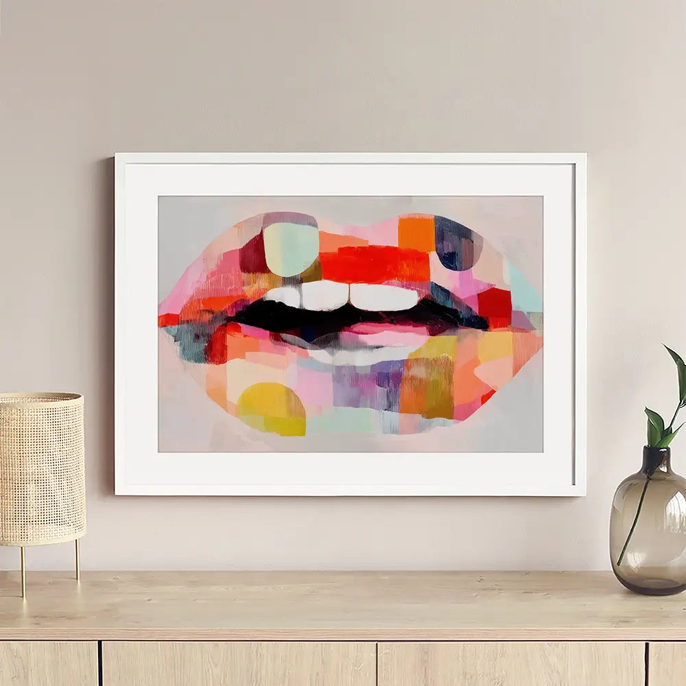 Lips Like Stained Glass Framed Art Print Lips Like Stained Glass Framed Art Print wall art product Chromatic Storm Studio
