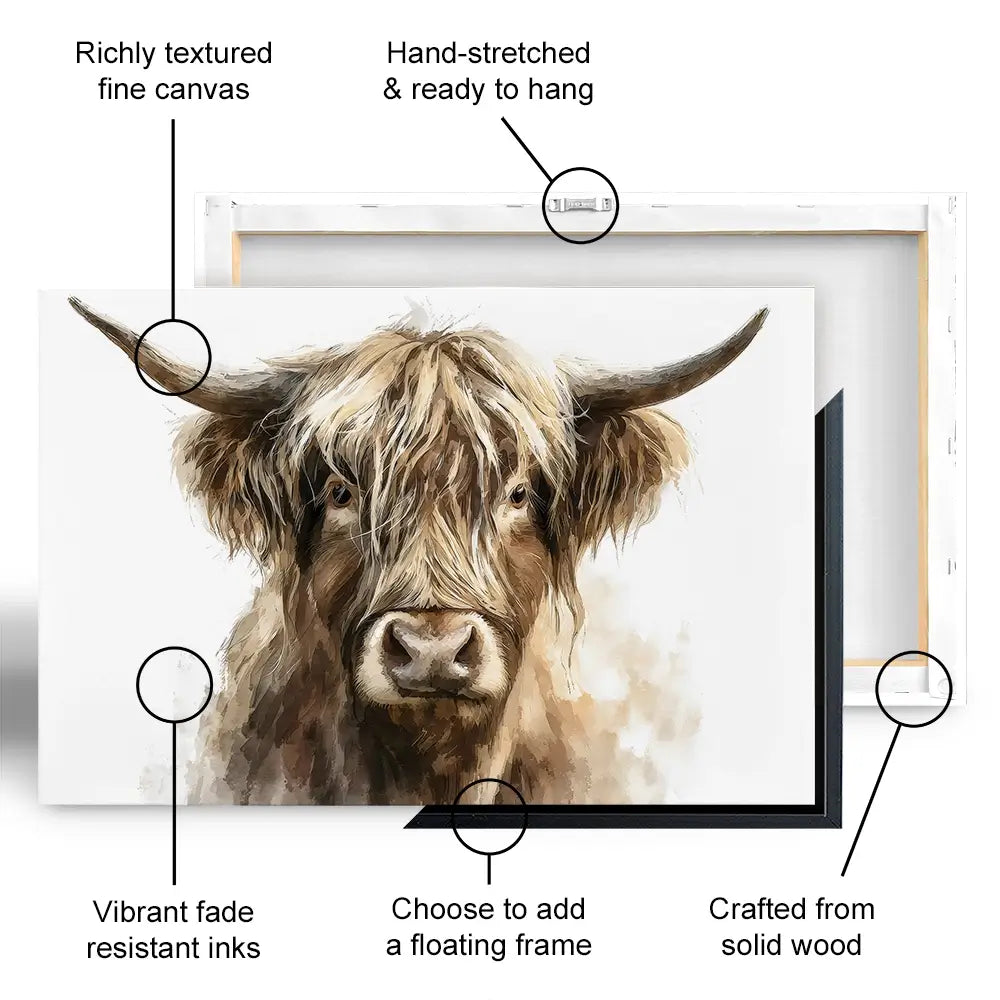 Little Brown Highland Cow Canvas Print Little Brown Highland Cow Canvas Print wall art product Petal Prints Design - Independent