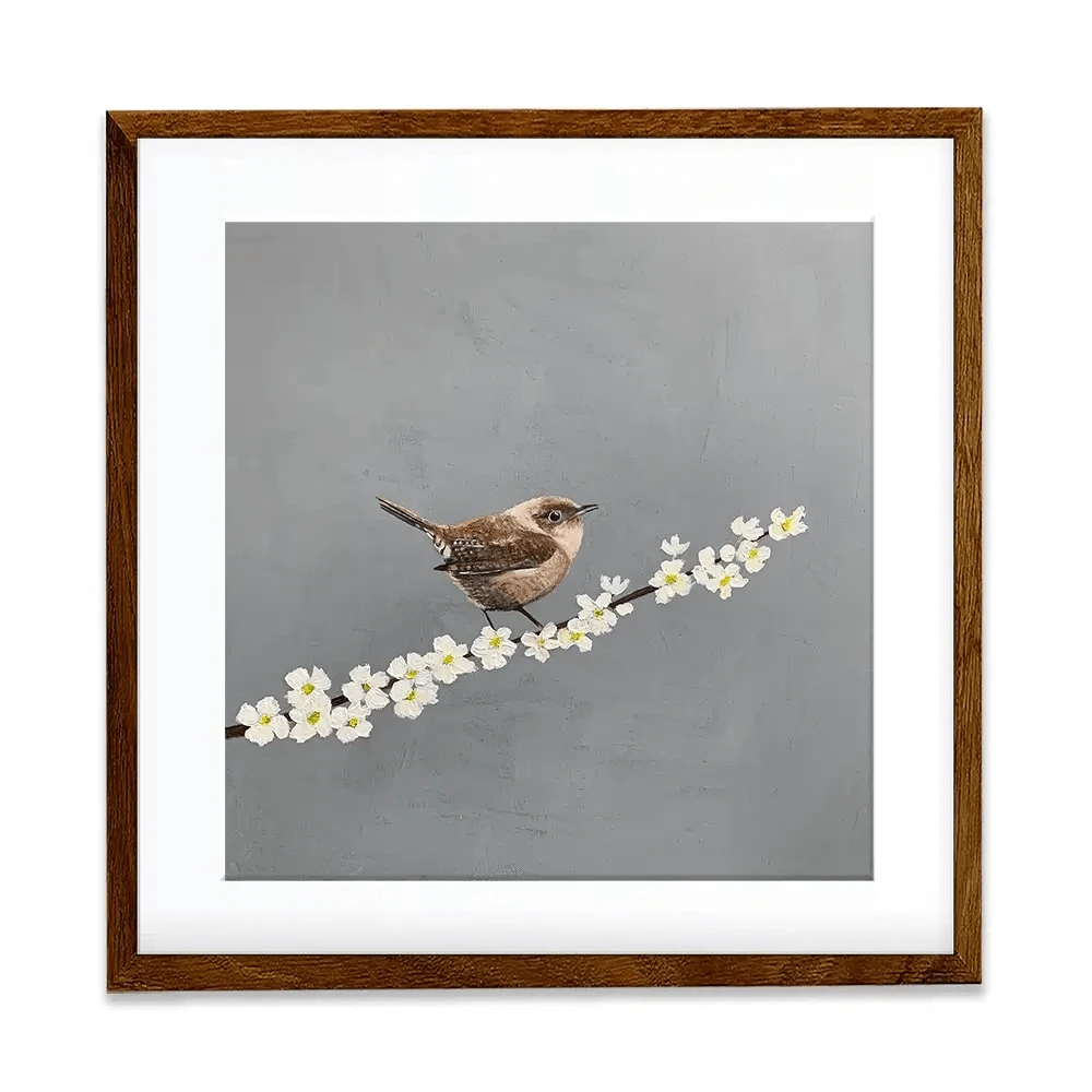 Little Wren On Cherry Blossom Framed Art Print Little Wren On Cherry Blossom Framed Art Print wall art product Laure Bury