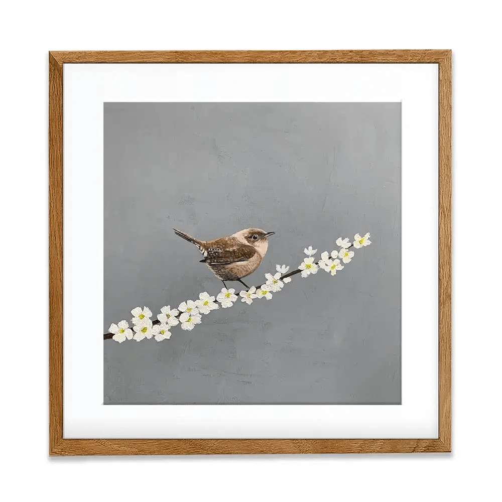 Little Wren On Cherry Blossom Framed Art Print Little Wren On Cherry Blossom Framed Art Print wall art product Laure Bury