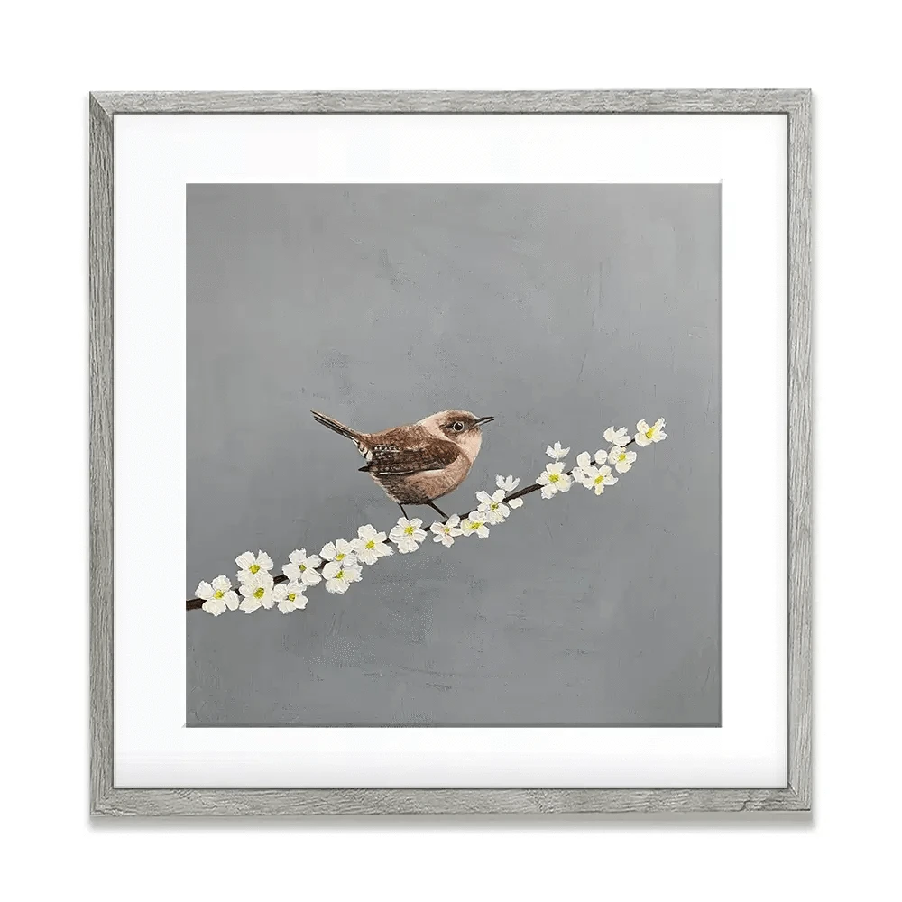 Little Wren On Cherry Blossom Framed Art Print Little Wren On Cherry Blossom Framed Art Print wall art product Laure Bury