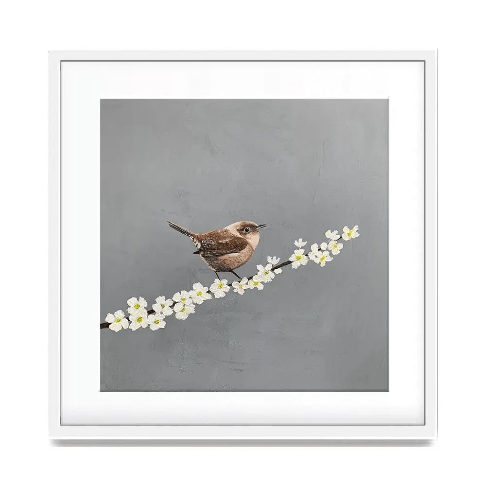 Little Wren On Cherry Blossom Framed Art Print Little Wren On Cherry Blossom Framed Art Print wall art product Laure Bury
