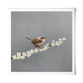Little Wren On Cherry Blossom Square Art Print Little Wren On Cherry Blossom Square Art Print wall art product Laure Bury