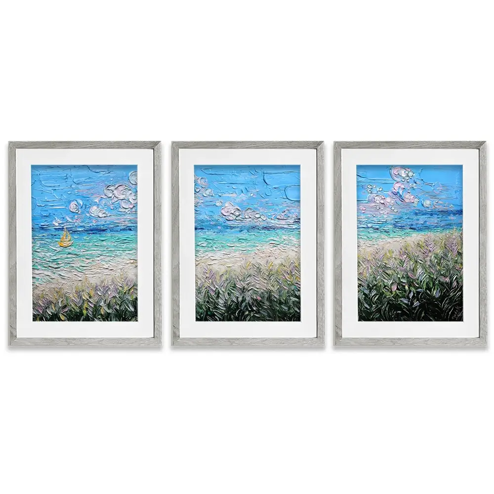 Little Yellow Boat Framed Art Print Trio Little Yellow Boat Framed Art Print Trio wall art product Nada Khatib