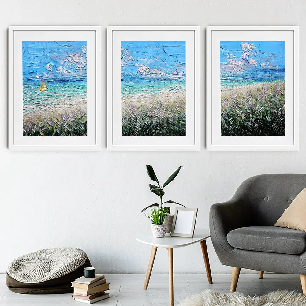 Little Yellow Boat Framed Art Print Trio Little Yellow Boat Framed Art Print Trio wall art product Nada Khatib