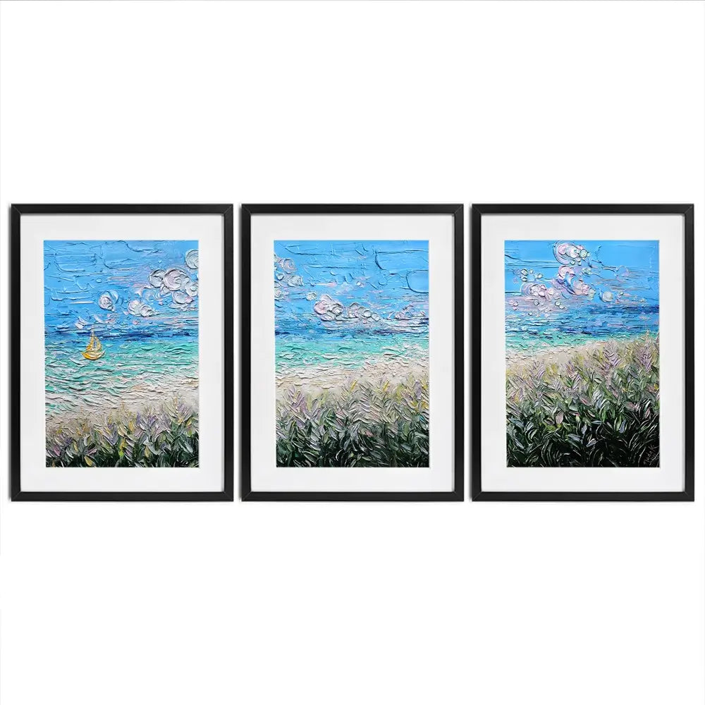 Little Yellow Boat Framed Art Print Trio Little Yellow Boat Framed Art Print Trio wall art product Nada Khatib