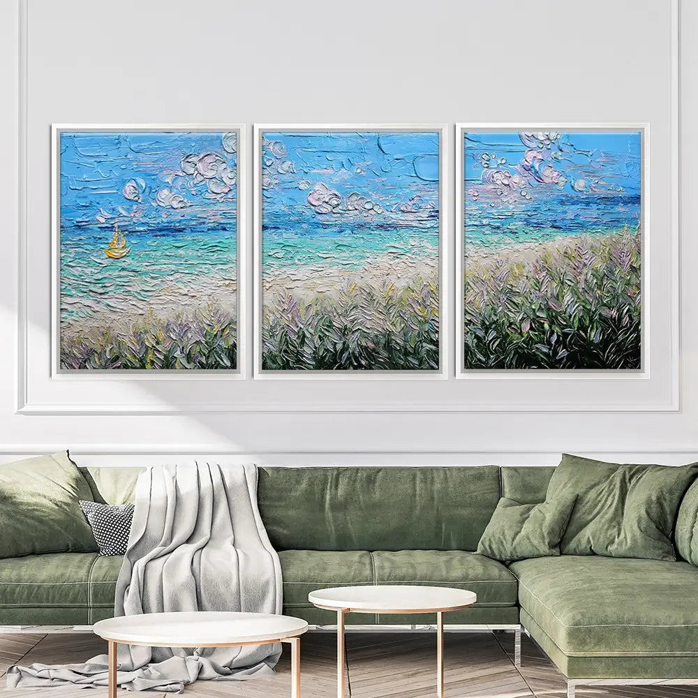 Little Yellow Boat Trio Canvas Print Little Yellow Boat Trio Canvas Print wall art product Nada Khatib