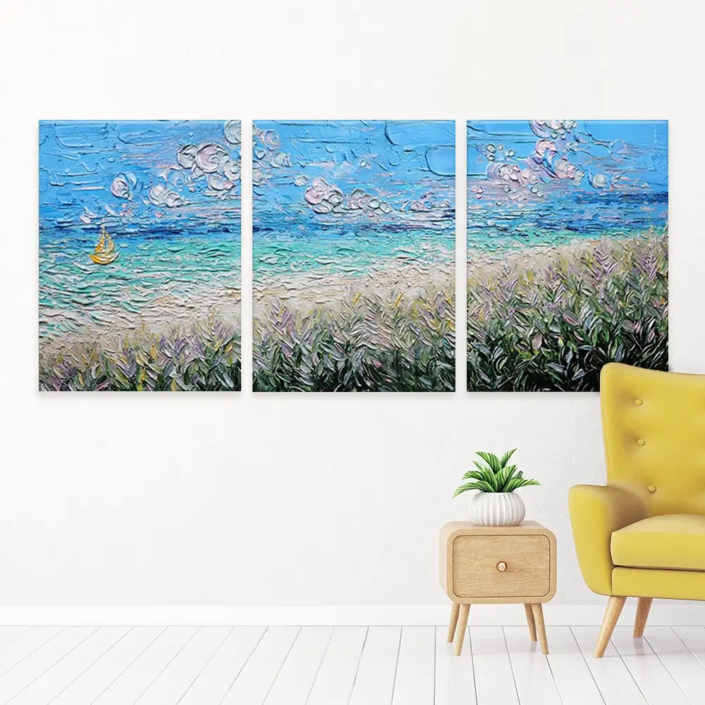 Little Yellow Boat Trio Canvas Print Little Yellow Boat Trio Canvas Print wall art product Nada Khatib