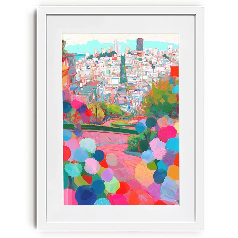 Lombard Street In Colour Framed Art Print Lombard Street In Colour Framed Art Print wall art product Chromatic Storm Studio