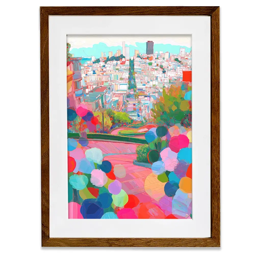 Lombard Street In Colour Framed Art Print Lombard Street In Colour Framed Art Print wall art product Chromatic Storm Studio