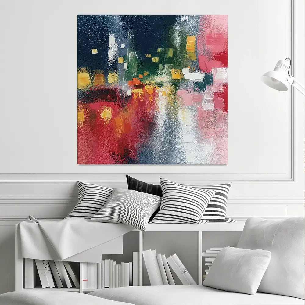 London Rain Through Glass Square Canvas Print London Rain Through Glass Square Canvas Print wall art product Chromatic Storm Studio