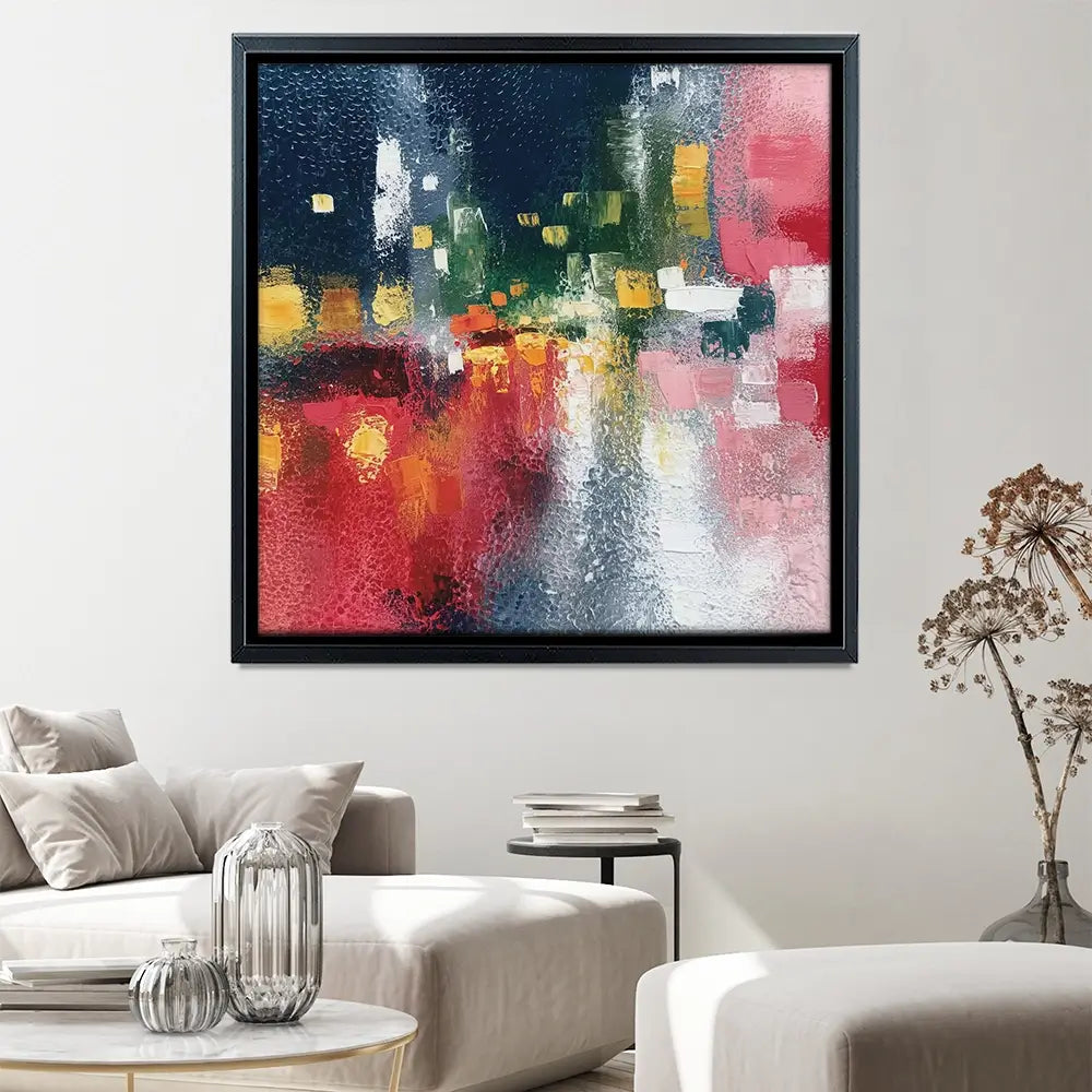 London Rain Through Glass Square Canvas Print London Rain Through Glass Square Canvas Print wall art product Chromatic Storm Studio