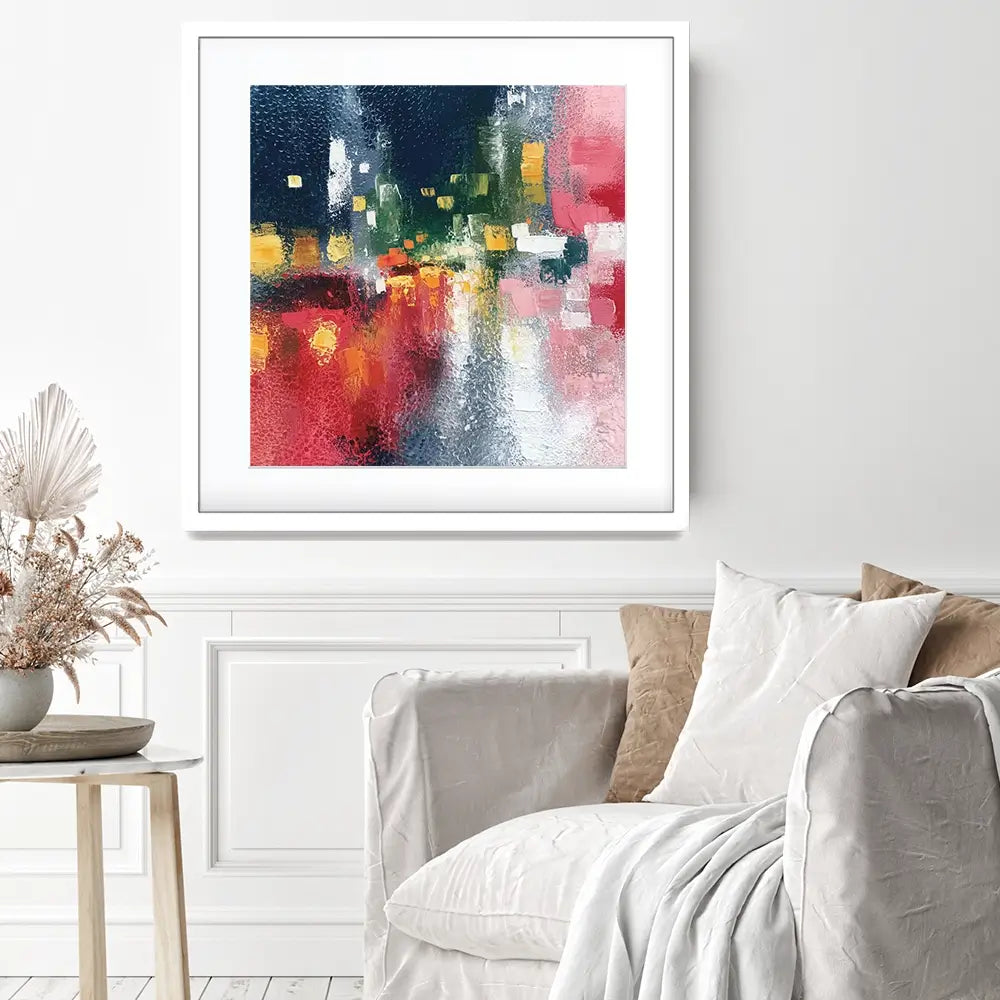 London Rain Through Glass Square Framed Art Print London Rain Through Glass Square Framed Art Print wall art product Chromatic Storm Studio