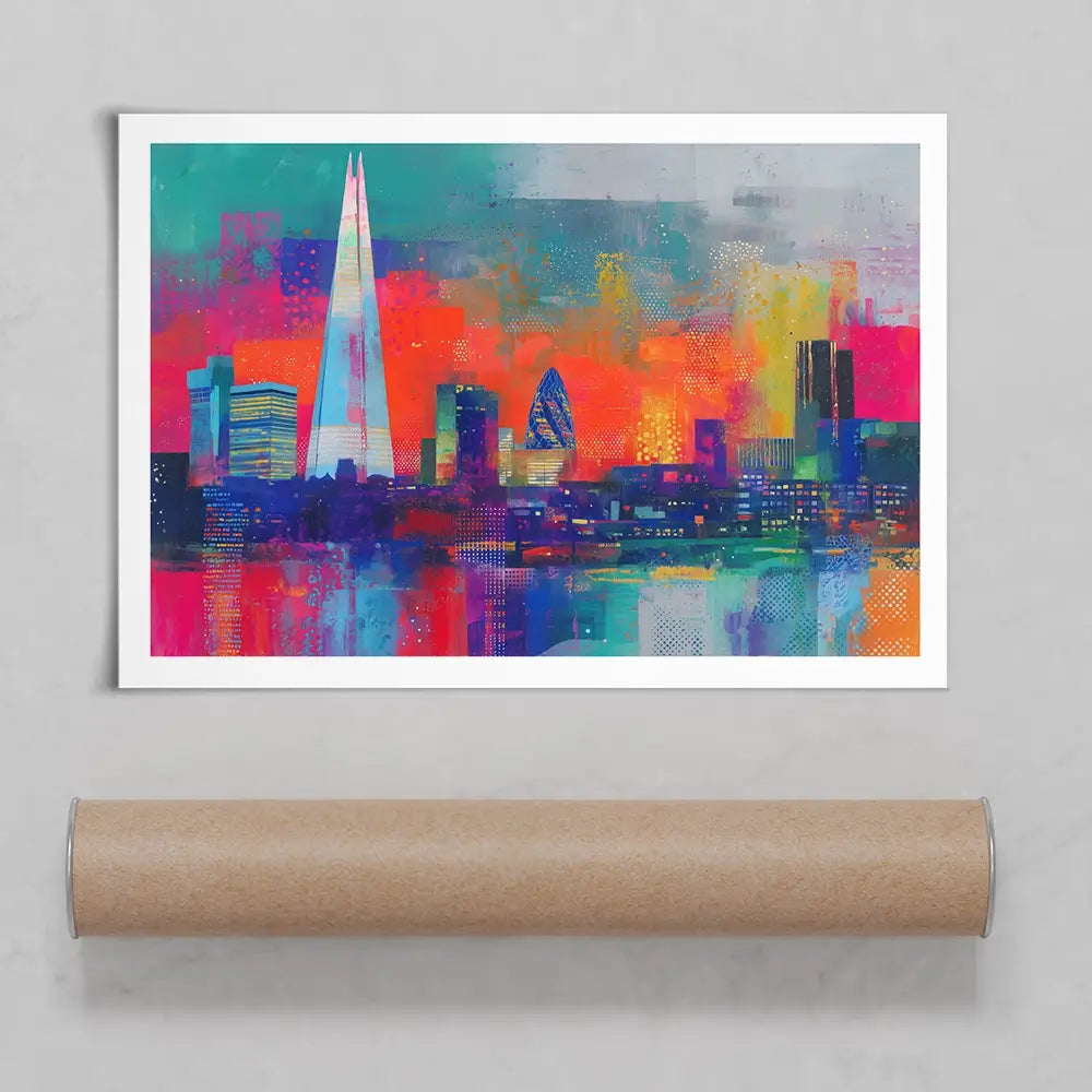 London Skyline In Neon Art Print London Skyline In Neon Art Print wall art product Chromatic Storm Studio