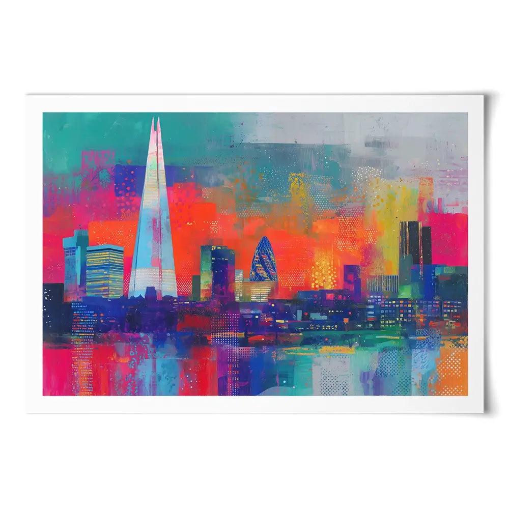 London Skyline In Neon Art Print London Skyline In Neon Art Print wall art product Chromatic Storm Studio