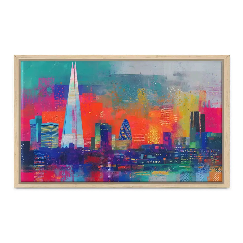 London Skyline In Neon Canvas Print London Skyline In Neon Canvas Print wall art product Chromatic Storm Studio