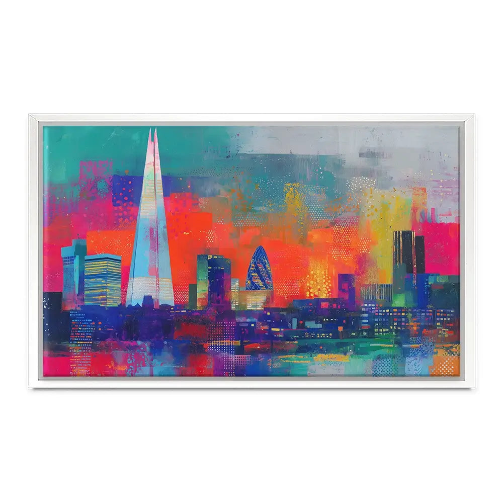 London Skyline In Neon Canvas Print London Skyline In Neon Canvas Print wall art product Chromatic Storm Studio