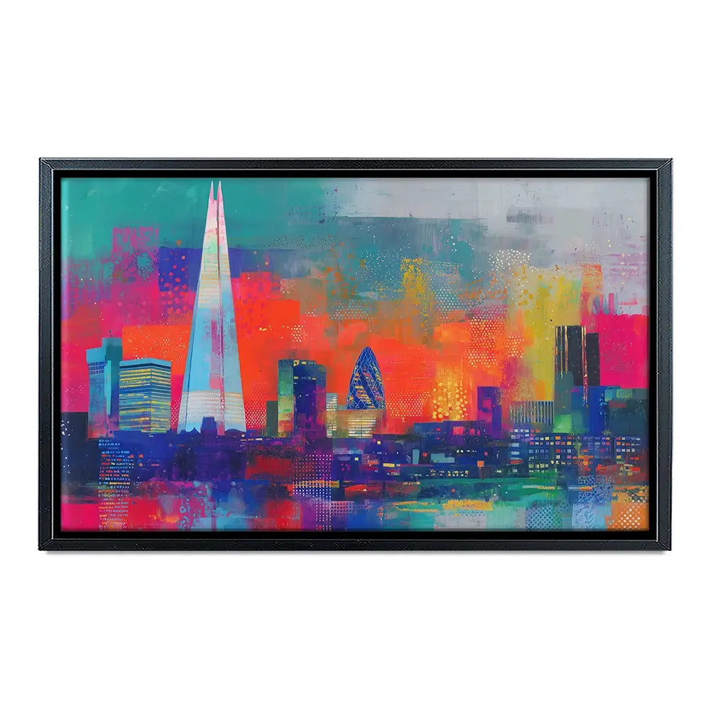 London Skyline In Neon Canvas Print London Skyline In Neon Canvas Print wall art product Chromatic Storm Studio