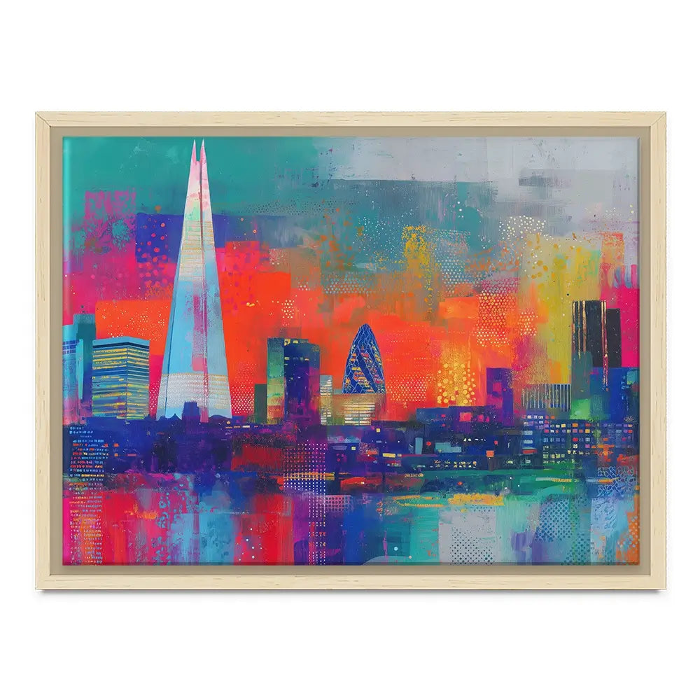 London Skyline In Neon Canvas Print London Skyline In Neon Canvas Print wall art product Chromatic Storm Studio