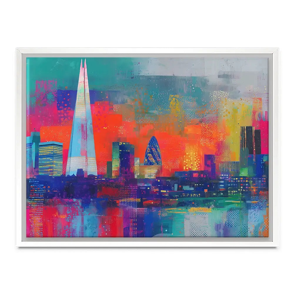 London Skyline In Neon Canvas Print London Skyline In Neon Canvas Print wall art product Chromatic Storm Studio