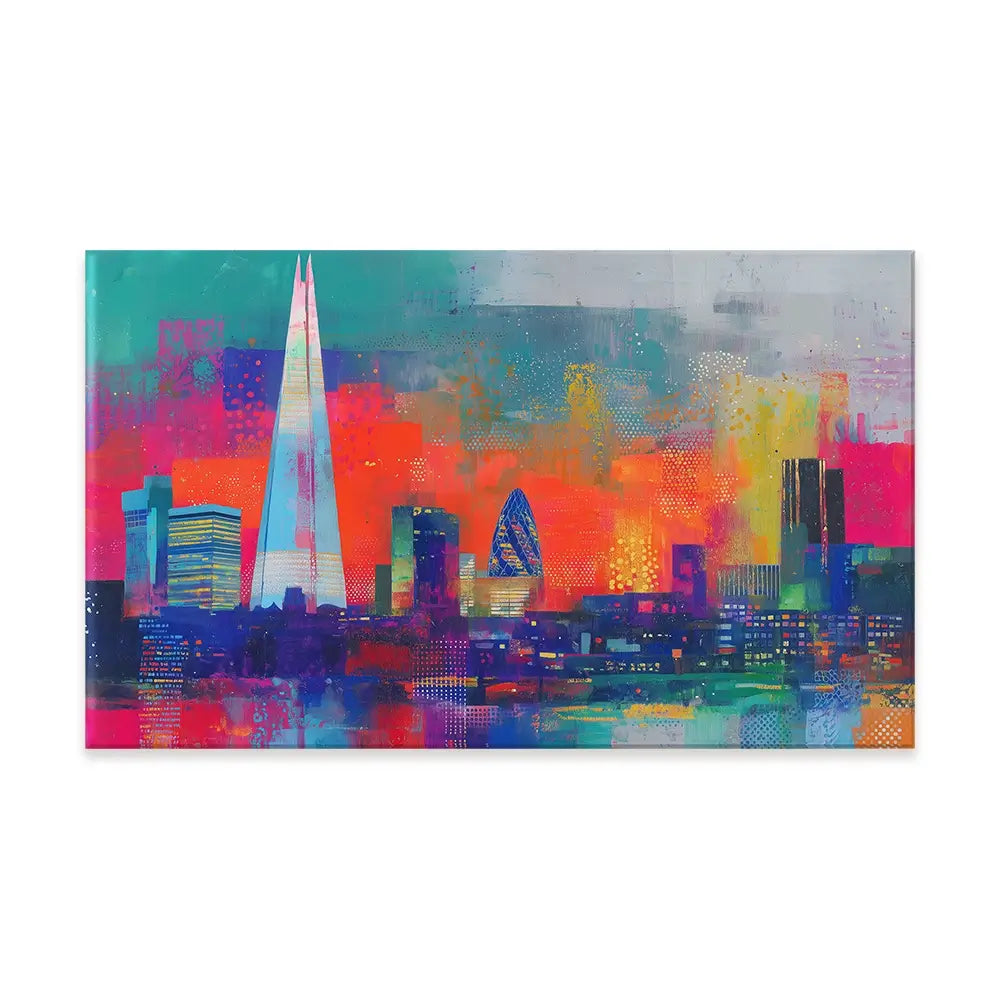London Skyline In Neon Canvas Print London Skyline In Neon Canvas Print wall art product Chromatic Storm Studio