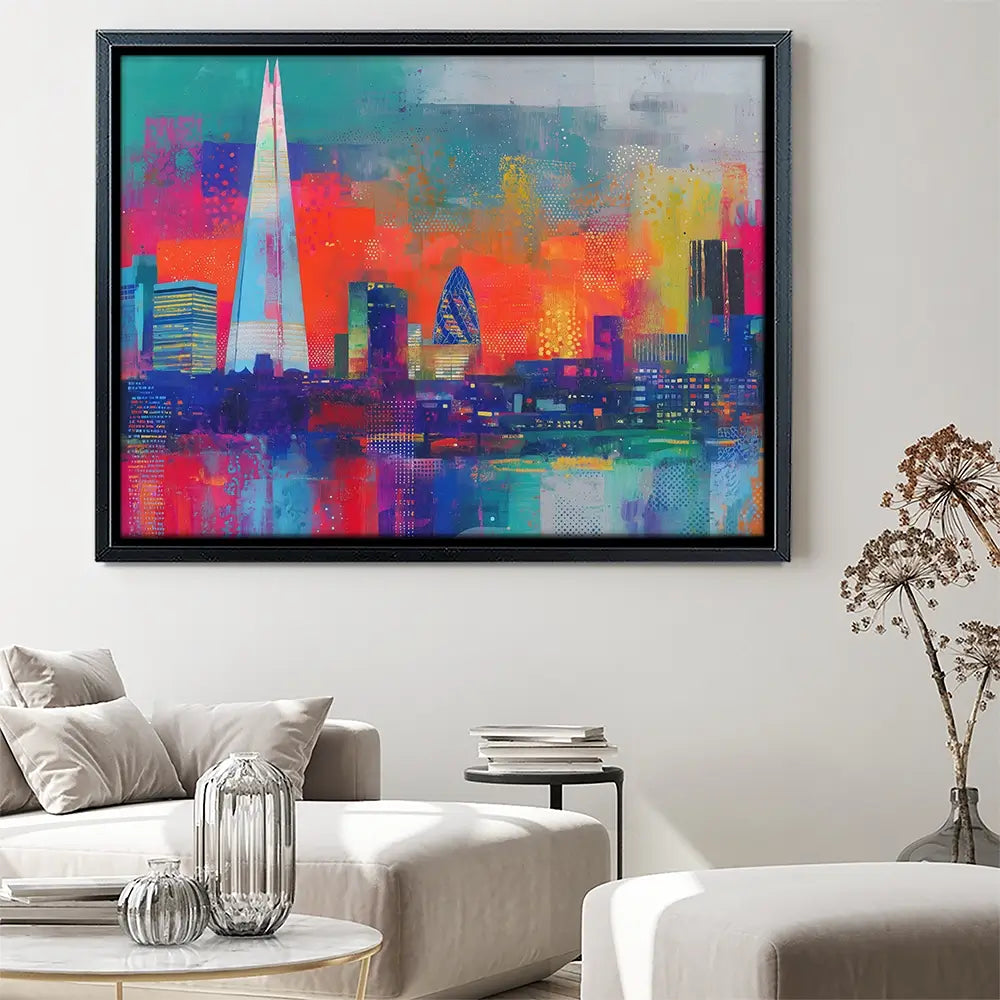 London Skyline In Neon Canvas Print London Skyline In Neon Canvas Print wall art product Chromatic Storm Studio