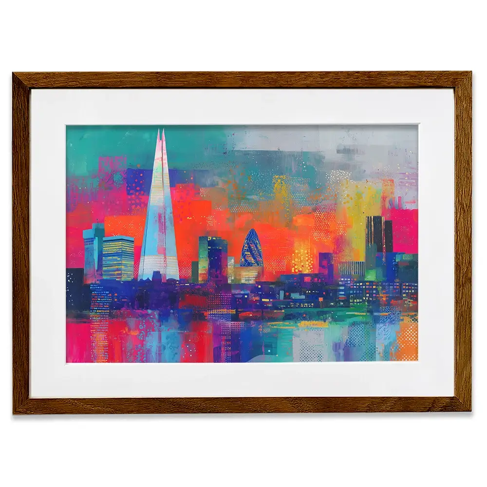 London Skyline In Neon Framed Art Print London Skyline In Neon Framed Art Print wall art product Chromatic Storm Studio