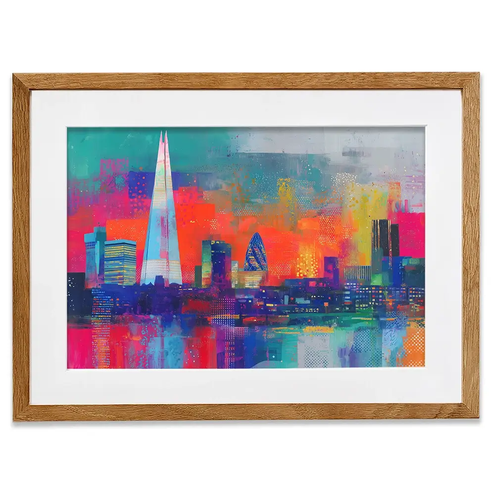 London Skyline In Neon Framed Art Print London Skyline In Neon Framed Art Print wall art product Chromatic Storm Studio