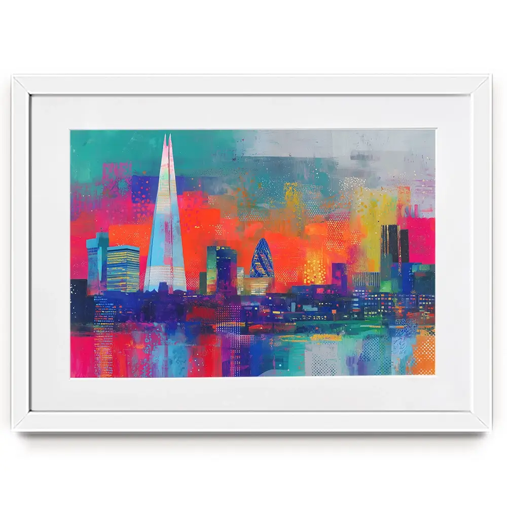 London Skyline In Neon Framed Art Print London Skyline In Neon Framed Art Print wall art product Chromatic Storm Studio