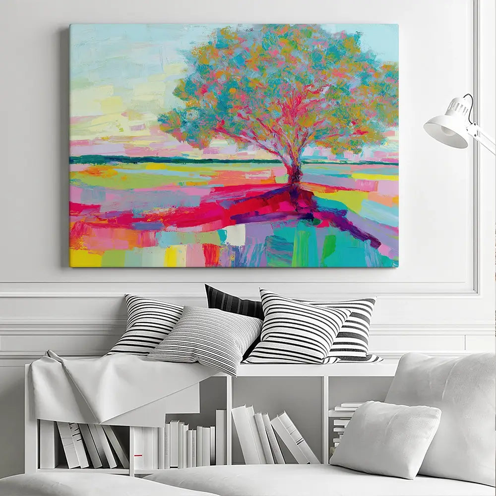 Lone Oak In A Vivid Field Canvas Print Lone Oak In A Vivid Field Canvas Print wall art product Chromatic Storm Studio