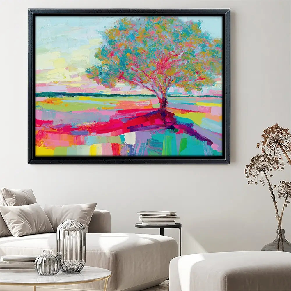 Lone Oak In A Vivid Field Canvas Print Lone Oak In A Vivid Field Canvas Print wall art product Chromatic Storm Studio