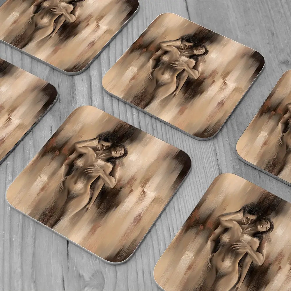 Lovers Embrace Coaster Set Lovers Embrace Coaster Set wall art product Isabella Karolewicz