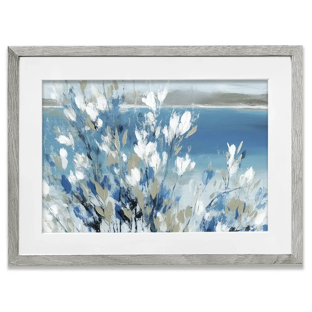 Magnolias Above Cobalt Water Framed Art Print Magnolias Above Cobalt Water Framed Art Print wall art product Chromatic Storm Studio