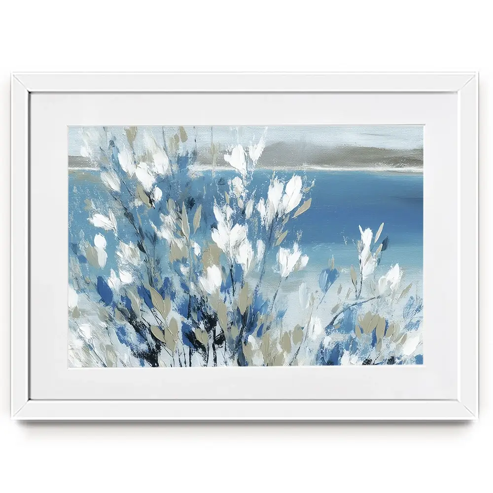 Magnolias Above Cobalt Water Framed Art Print Magnolias Above Cobalt Water Framed Art Print wall art product Chromatic Storm Studio