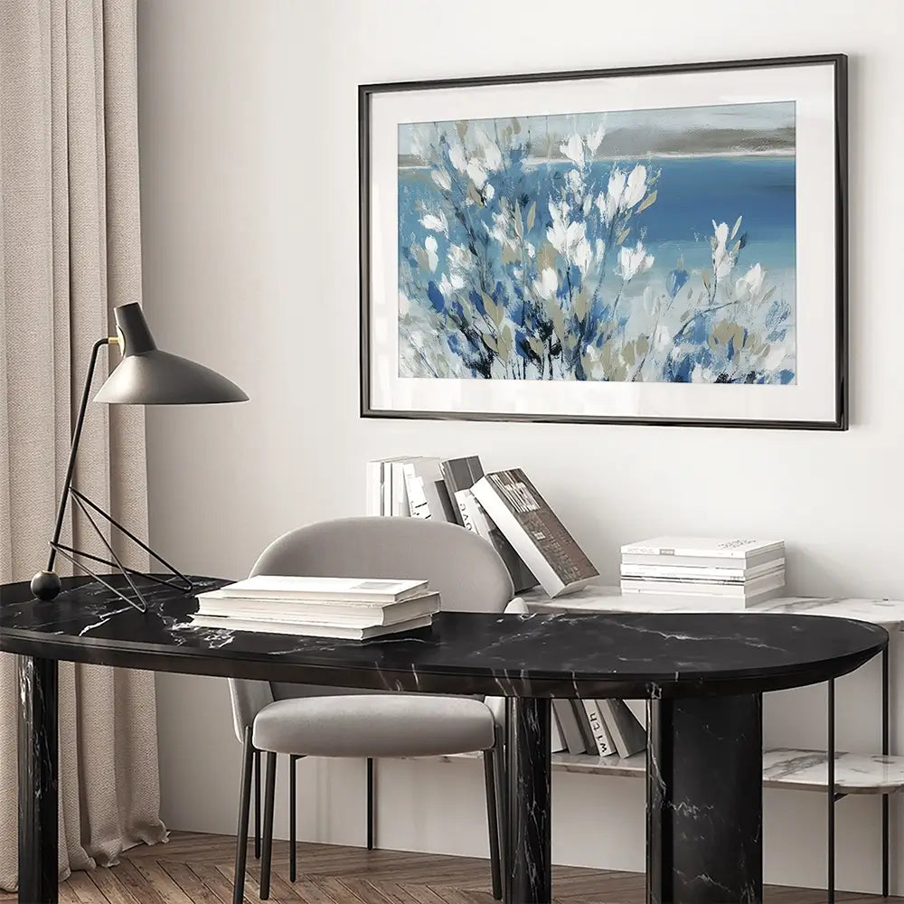Magnolias Above Cobalt Water Framed Art Print Magnolias Above Cobalt Water Framed Art Print wall art product Chromatic Storm Studio