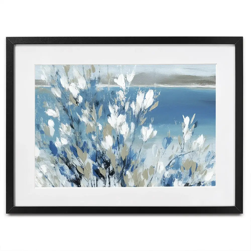 Magnolias Above Cobalt Water Framed Art Print Magnolias Above Cobalt Water Framed Art Print wall art product Chromatic Storm Studio