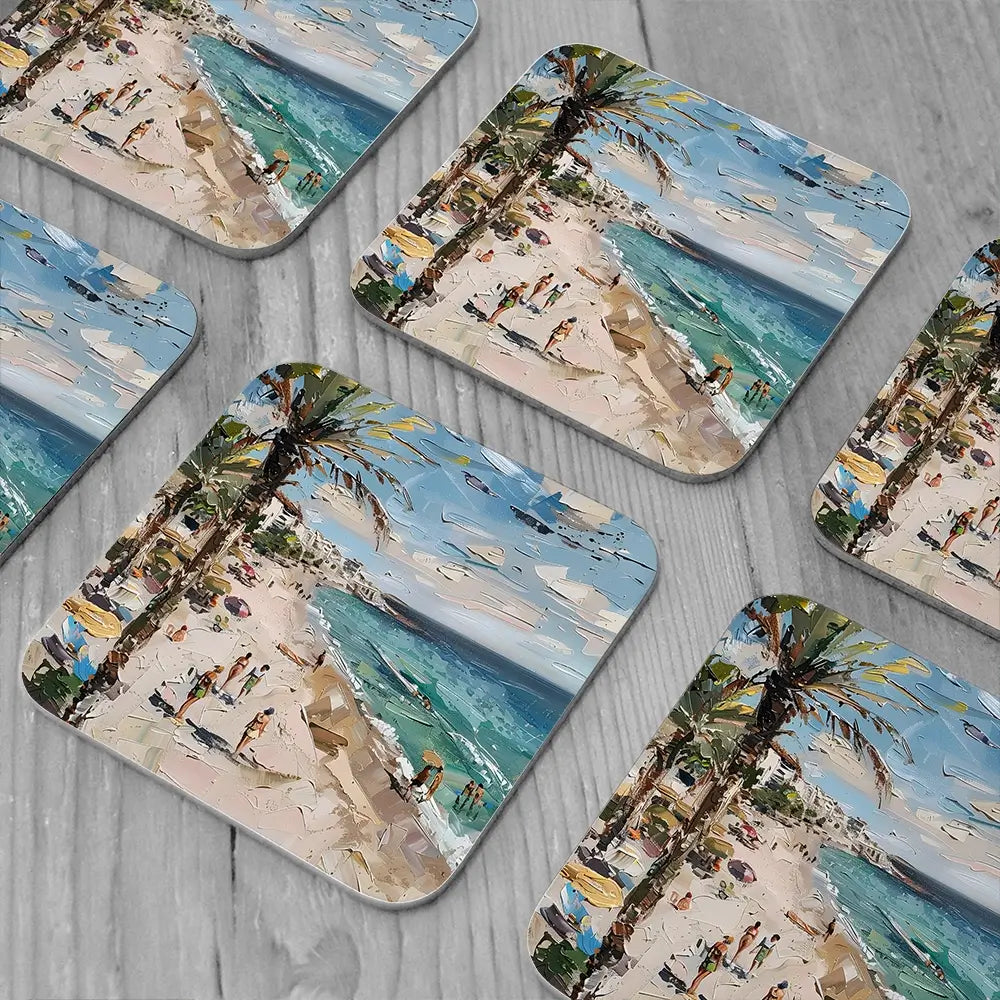 Mallorca Beach Day Coaster Set Mallorca Beach Day Coaster Set wall art product Elena Avanesova