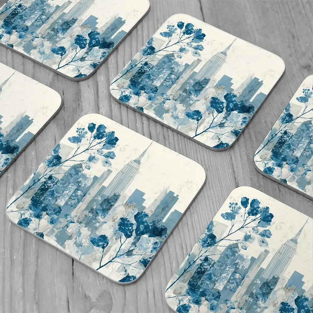 Manhattan Skyline With Blossoms Coaster Set Manhattan Skyline With Blossoms Coaster Set wall art product Chromatic Storm Studio