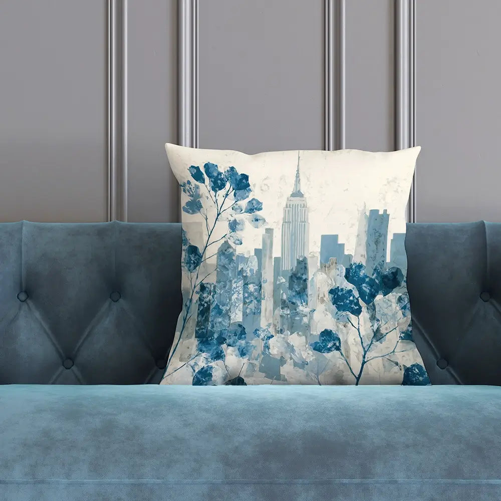 Manhattan Skyline With Blossoms Cushion Manhattan Skyline With Blossoms Cushion wall art product Chromatic Storm Studio