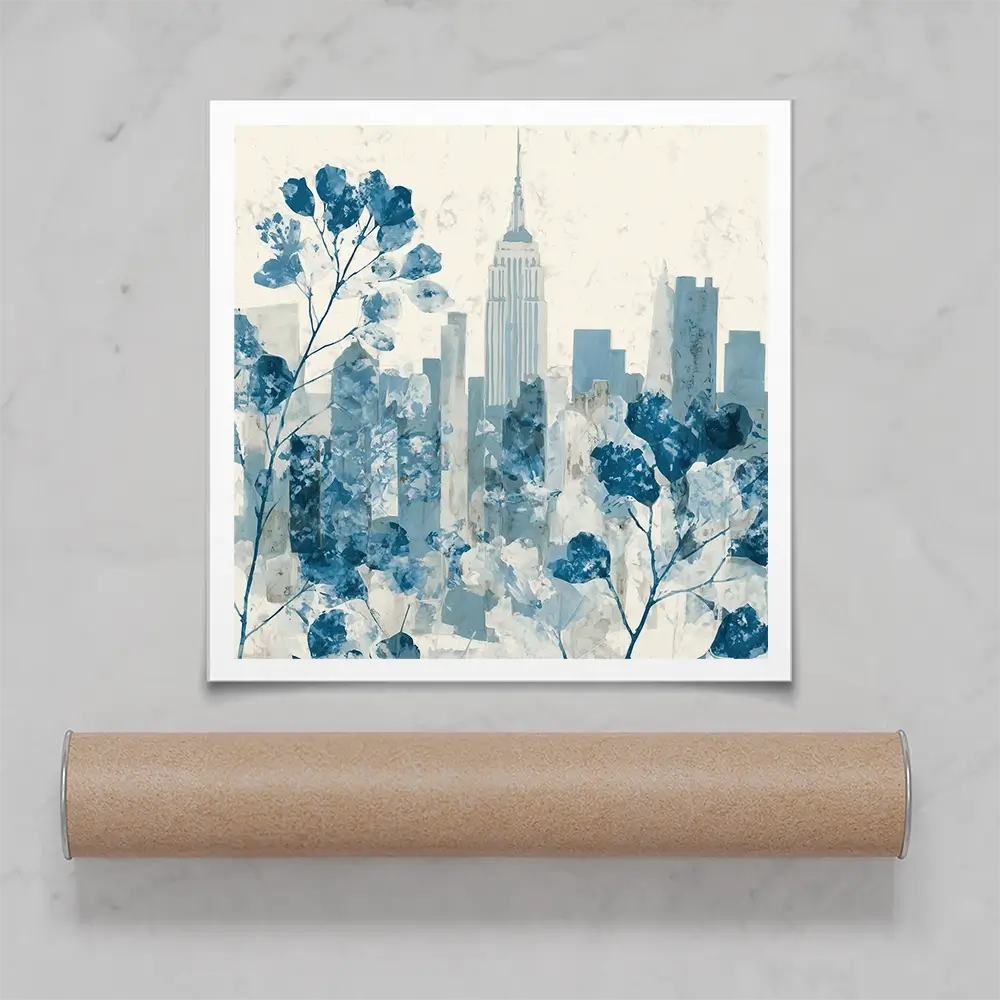 Manhattan Skyline With Blossoms Square Art Print Manhattan Skyline With Blossoms Square Art Print wall art product Chromatic Storm Studio