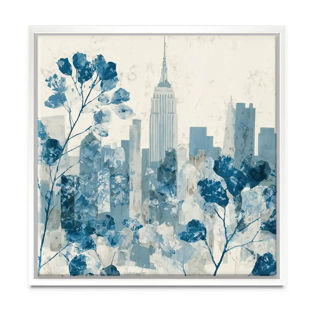 Manhattan Skyline With Blossoms Square Canvas Print Manhattan Skyline With Blossoms Square Canvas Print wall art product Chromatic Storm Studio