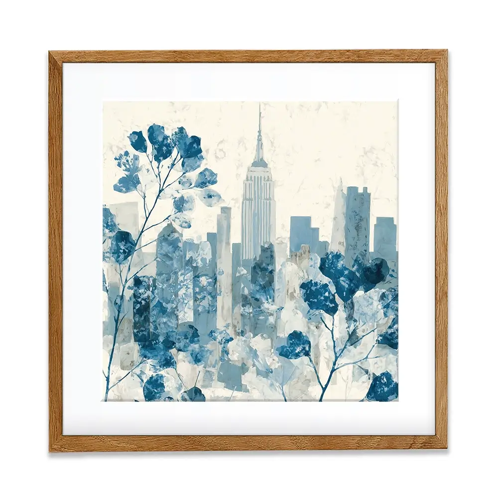 Manhattan Skyline With Blossoms Square Framed Art Print Manhattan Skyline With Blossoms Square Framed Art Print wall art product Chromatic Storm Studio